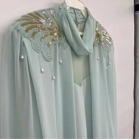 Vintage Ursula of Switzerland Formal Dress Sea Foam Blue Green Mother Of Bride - Picture 6 of 14